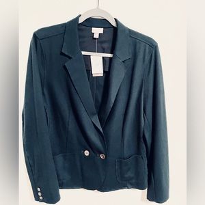 J. Jill Raw-Edge Two-Way Stretch Jersey Blazer Deep Blue - Size L - NWT